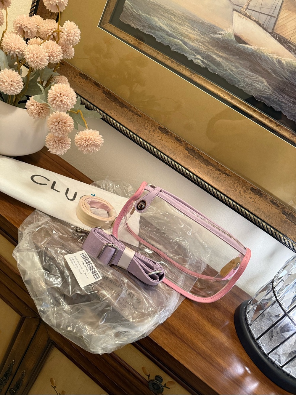 Pink & Lavender Clear Crossbody Bag with 2 Adjustable Strap